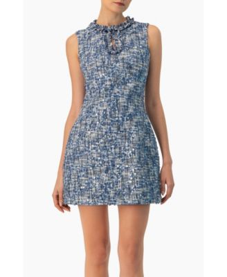 Women's Sleeveless A-Line Dress with Sequined Boucle Fabric