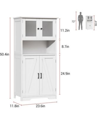 Bathroom Cabinet, 50.4" Storage Cabinet with Glass Doors and Adjustable Shelves, Freestanding Kitchen Pantry Cabinet