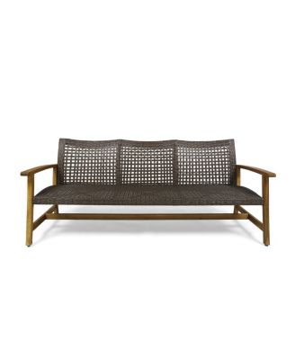 Acacia Wood Wicker Outdoor Sofa 3-Seater Patio Conversation Set