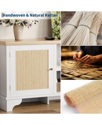 Rattan TV Stand Fits TVs up to 65 inches, Entertainment Center with Cabinets and Open Shelves