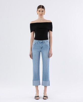 Women's High Rise Cuffed Straight Jeans