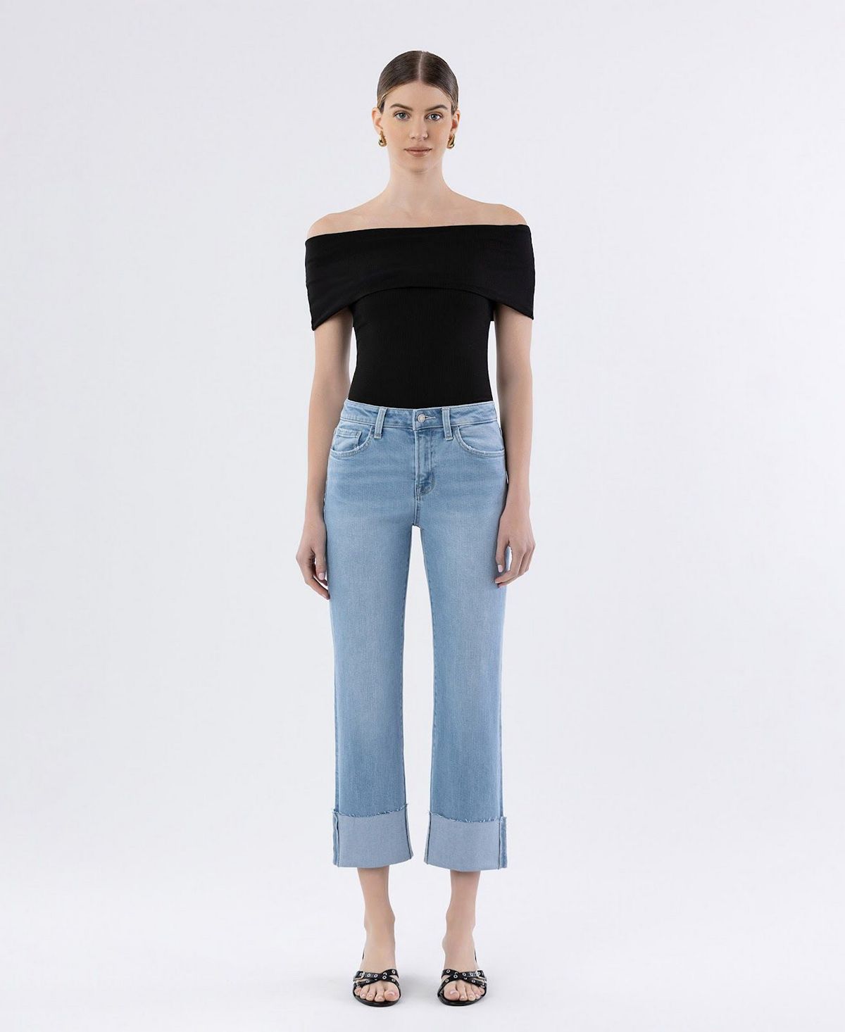 Vervet Women's High Rise Cuffed Straight Jeans view 2 — MAYCSS fashion products