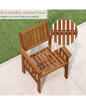 Set of 2 Outdoor Solid Wood Patio Chairs with Slatted Seat