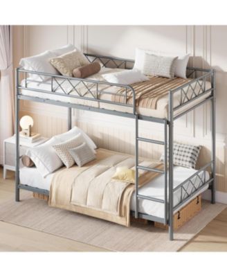 Bunk Bed Twin Over Twin with Extra High Guardrail, Heavy Duty Metal Frame & Sturdy Slats, No Box Spring Needed, Space Saver, Gray