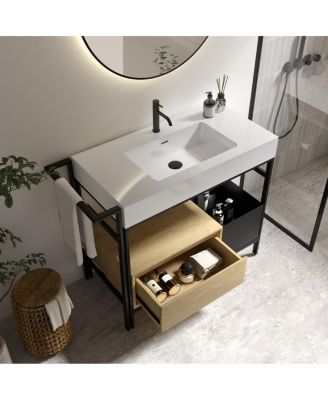 36'' Industrial Bathroom Vanity with White Artificial Stone Sink, Modern Freestanding Bathroom Vanity without Faucet
