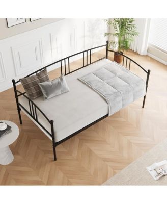 Daybed with Trundle Metal Pullout Trundle Steel Slat Support Casters Sofa Bed for Bedroom Living Room.