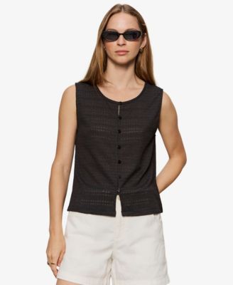 Women's Crewneck Button-Front Textured Top