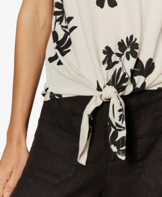 Women's Printed V-Neck Sleeveless Tie-Hem Tank Top