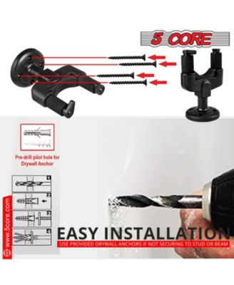 5Core Guitar Wall Mount 2Pc Hanger Hook Metal Base Soft Padding Adjustable Rotatable Holder