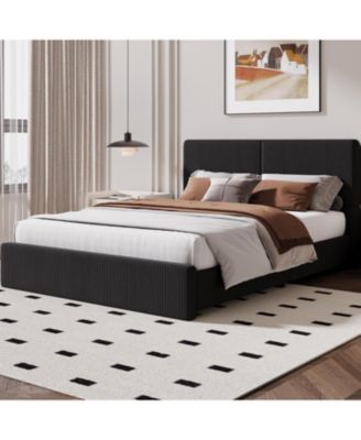 Upholstered Platform Bed Frame with 2 Storage Drawers, Faux Leather Low Profile Bed Base with Wood Slat Support, No Box Spring Needed.