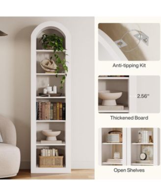 6-Tier Narrow Bookshelf, 74.8" Tall Arched Bookshelf, for Small Space, Home Office(2 PCS)