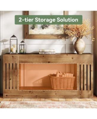 63-Inch Sofa Table, Solid Wood, Vertical Stripe Legs