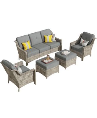 5 Piece Outdoor Patio Furniture Set,Wicker Conversation Set with Comfy Deep Sofa,Wide Armrest Chairs with Ottoman for Outside Porch Balcony