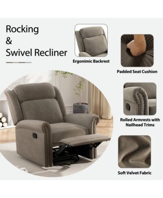 Velvet Swivel Rocking Chair, Modern Upholstered Glider Chair Adjustable Backrest Recline