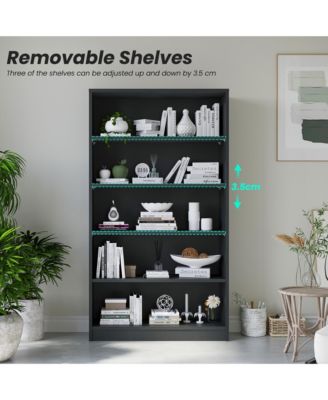 5 Shelf Modern Wood Bookshelf, 60 Inch Tall Display Bookcase with Adjustable Shelf, Book Storage Organizer for Home Office, Study Room