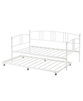 Daybed with Trundle Twin Arched Headboard Metal Day Bed Steel Slat Support SofaBed for Bedroom Living Room