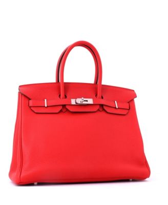 Birkin 35 Handbag Red Togo with Palladium Hardware