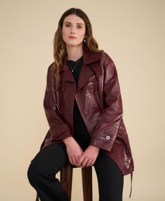 Women's Short Leather Trench Coat