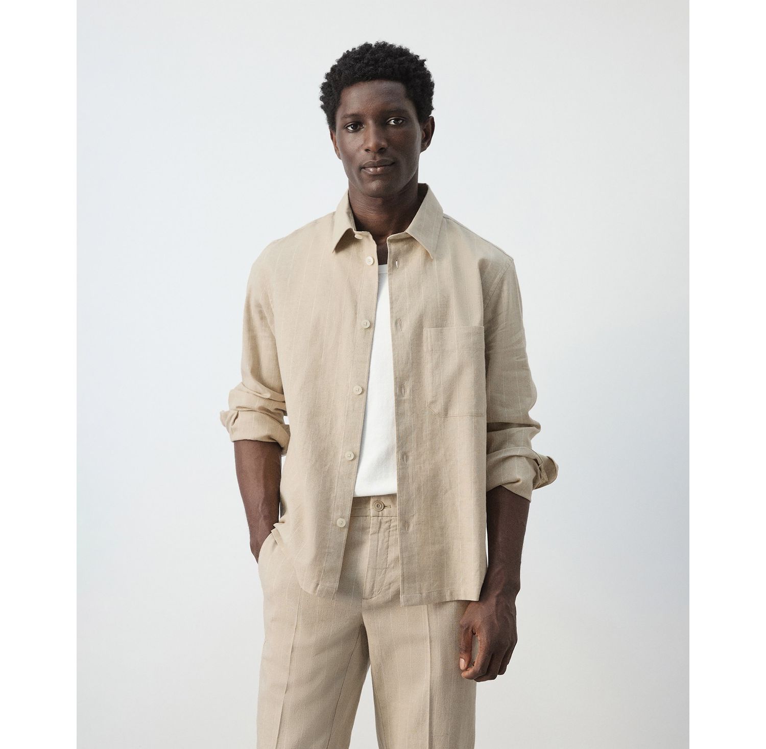 Men's Linen and Cotton Blend Striped Shirt