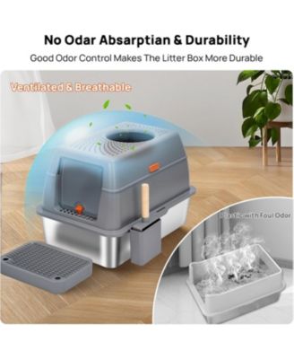 LTMATE Stainless Steel Litter Box with Lid,with Triple Pedal, Non-Sticky, Anti-Leakage