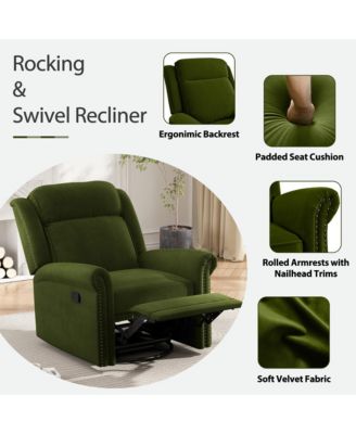 Velvet Swivel Rocking Chair, Modern Upholstered Glider Chair Adjustable Backrest Recline