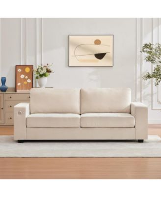 89" Versatile Contemporary Sectional Sofa in Chenille Fabric for Two with USB Charging Port and Side Storage Pocket, Fabric Cover Removable