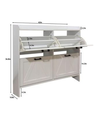 Modern Farmhouse Shoe Cabinet - 4 Flip Drawers and Adjustable Shelves, Entryway Organizer for Living Room, Hallway, White