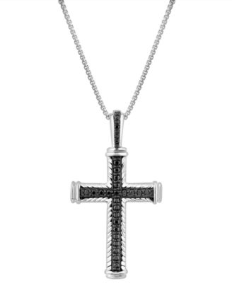 Men's Black Diamond Cross Pendant Necklace (1/4 ct. t.w.) in Sterling Silver