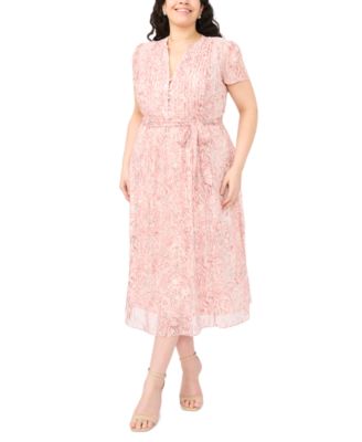 Plus Size Belted Short-Sleeve Split Crewneck Dress