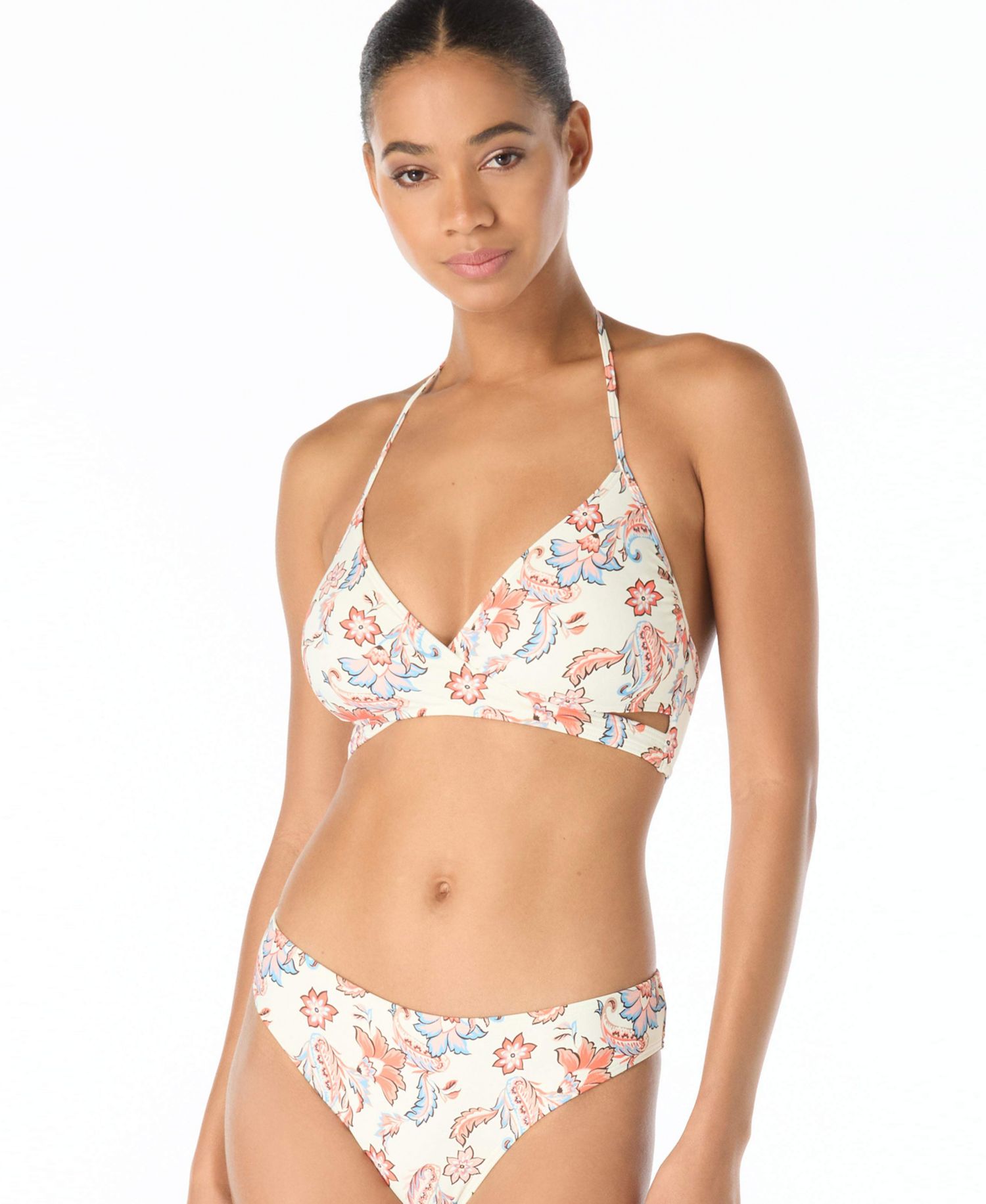Women's Cross-Front Swim Top and Printed High-Cut Bottoms