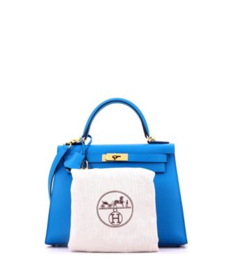 Kelly 28 Handbag Blue Madame with Gold Hardware
