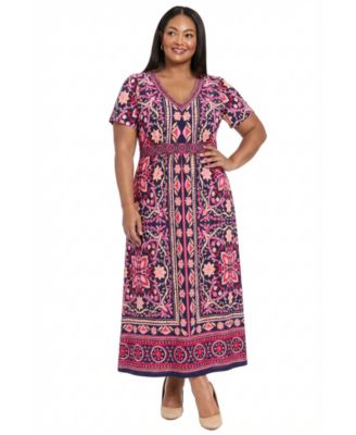 Plus Size V-Neck Short-Sleeve Maxi Dress