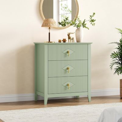 Mid-Century Modern Nightstand, 27.5" Wide Dresser with 3 Drawers, 150LB Strong Wood Bedside Table w/Metal Handle & Anti-Tip Kit, for Bedroom