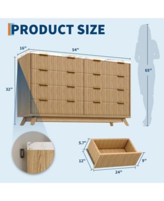 8 Drawer Curved Wood Dresser with Handles, Closet Storage Cabinet & TV Stand for Bedroom, Hallway