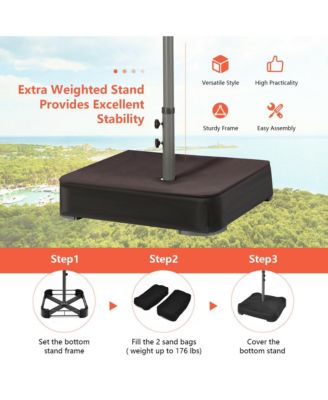 Outdoor 15' Double-Sided Patio Umbrella 48 Solar LED Lights Crank and Base