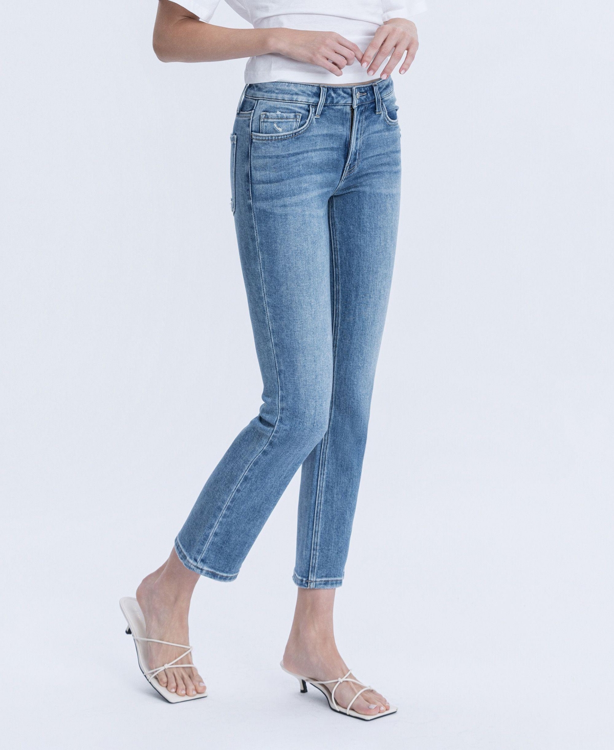 Vervet Women's Mid Rise Ankle Slim Straight Jeans