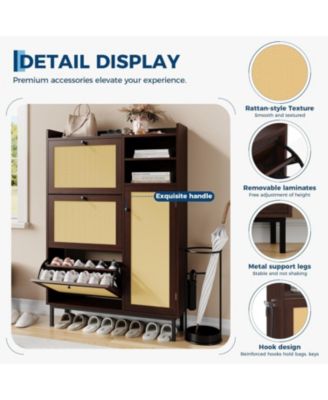 Shoe Cabinet for Entryway with 3 Flip Drawers Freestanding Shoe Organizer Cabinet with Metal Legs for Hallway Storage