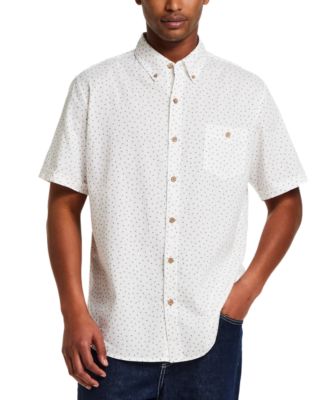 Men's Short-Sleeve Button Down Print Linen Cotton Shirt