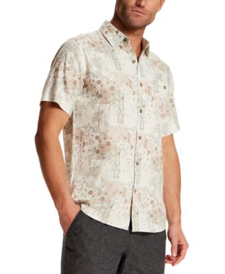 Men's Short-Sleeve Button-Down Linen Rayon Print Shirt