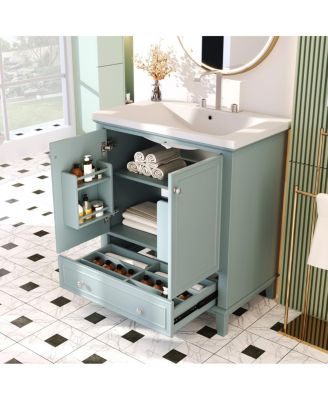 30 Bathroom Vanity with Ceramic Sink, Solid Wood Frame, Multi-Functional Cabinet & Drawer Storage for Modern Bathrooms