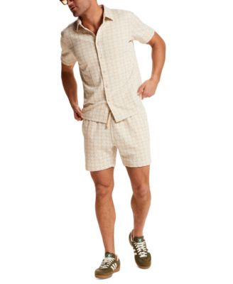 Men's Short-Sleeve Floral Jacquard Coatfront Shirt