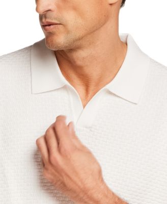 Men's Short-Sleeve Weave Johnny Collar 100% Cotton Polo Sweater