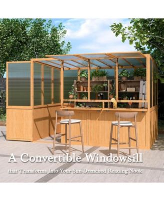 6x10 FT Wood Greenhouse for Outdoors, Heavy Duty Lean-to Walk-in Greenhouse with Polycarbonate Panels