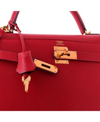Kelly 32 Handbag Red Epsom with Gold Hardware