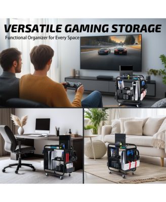 Gaming Station Organizer, Metal Game Controller Holder, Video Game Console Storage Rack, Game Organizer Storage