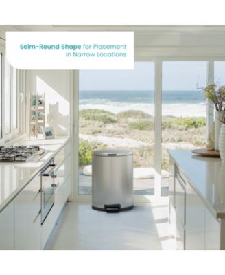 12 Gallon Semi-Round Stainless Steel Kitchen Trash Can with Step Pedal and Soft Close Lid