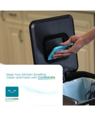 16 Gallon Stainless Steel Kitchen Trash and Recycling Can with CleanAura Odor Control and Soft Close Lids