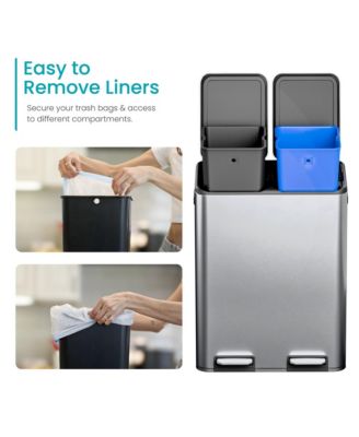 16 Gallon Stainless Steel Dual Trash and Recycling Can with Removable Liners and Soft Close Lids