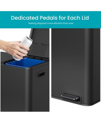 16 Gallon Stainless Steel Dual Trash and Recycling Can with Removable Liners and Soft Close Lids