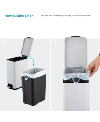 4 Gallon Slim Stainless Steel Kitchen Trash Can with Reeded Pattern, Step Pedal and Soft Close Lid